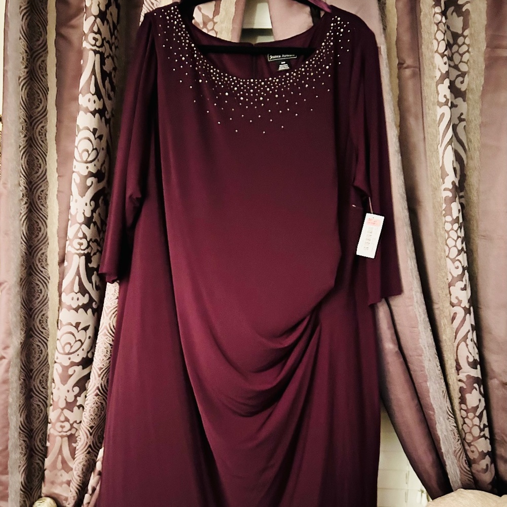 Long Sleeve Rhinestone Dress Ruched Corset Jessica Howard